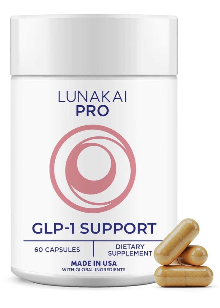 Lunakai USA Made GLP-1 Supplement - Natural GLP 1 Support with Probiotics & Resveratrol – Supports Weight Management, Cravings & Metabolism, 60ct