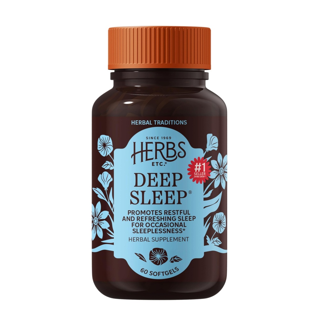 Kruiden Etc. Diepe Slaap Softgels - Herbal Slaap Ondersteuning Supplement - Rust & Calming Ondersteuning met Passiebloem, Kamille & Lemon Balm - 60 Softgels (60 Servers)