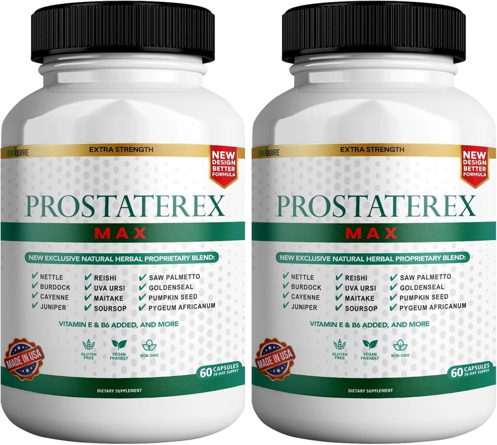 ProstateRex Max Extra Sterkte Prostaat Gezondheidsondersteuning Supplement, Saw Palmetto, Vegan, Non-GMO, Glutenvrije 120 Capsules (2)