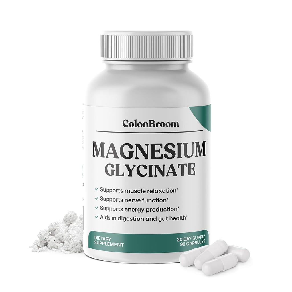 ColonBroom Magnesium Glycinate Capsules, Sleep & Muscle Support, 90 Caps