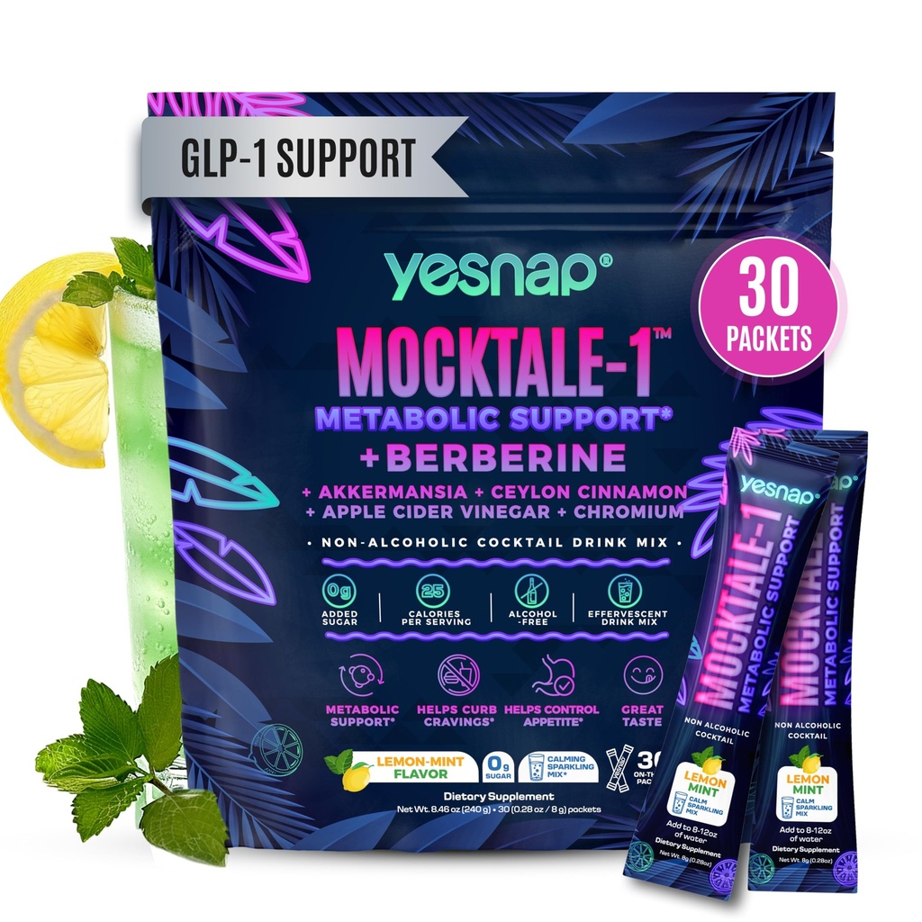 MOCKTALE-1 GLP-1 Supplement, Support Natural GLP 1 Production Drink for Weight Loss, Appetite Control & Metabolic, with Berberine, Akkermansia, Ceylon Cinnamon, Lemon Mint Flavor, 30 Packets