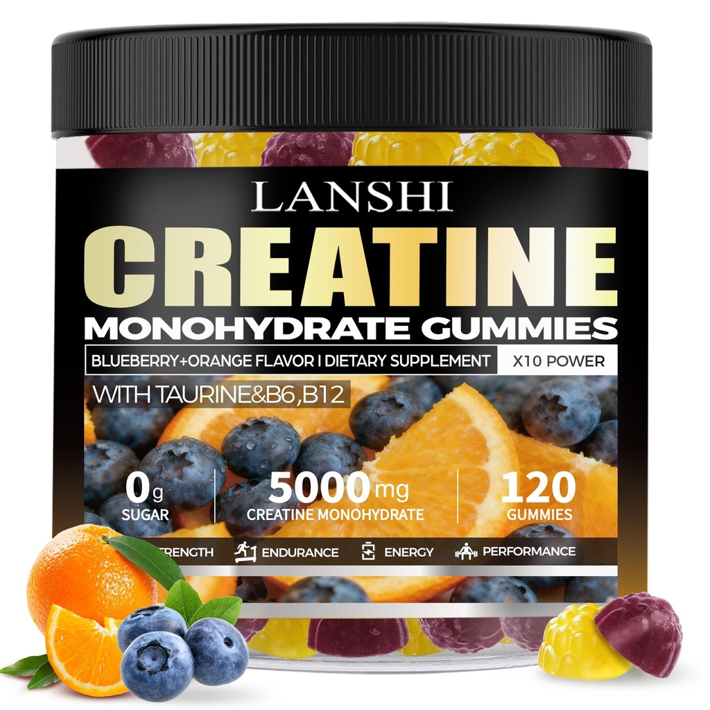 LANSHI Creatine Monohydrate Gummies 5000mg, Sugar Free for Men & Women