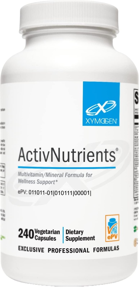 XYMOGEN ActivNutriënten met ijzer en koper - Multivitamine Multimineral voor Wellness, Immune, Energie en Mood Ondersteuning - Gechelde Mineralen + Actieve B Vitaminen met Folaat (240 Capsules)