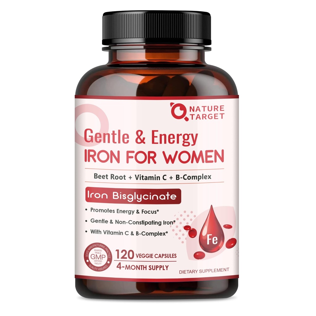 Nature Target Iron Supplement for Women, 25mg Iron Bisglycinate