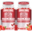 2 Pack 100MG Iron Bisglycinate Gummies 10-in-1 Ferrous Bisglycinate for Women ＆ Men Plus Vitamin C, Vitamin B6 B12 for Iron Deficiency, Support Iron Levels, Energy & Stamina, Immunity Support