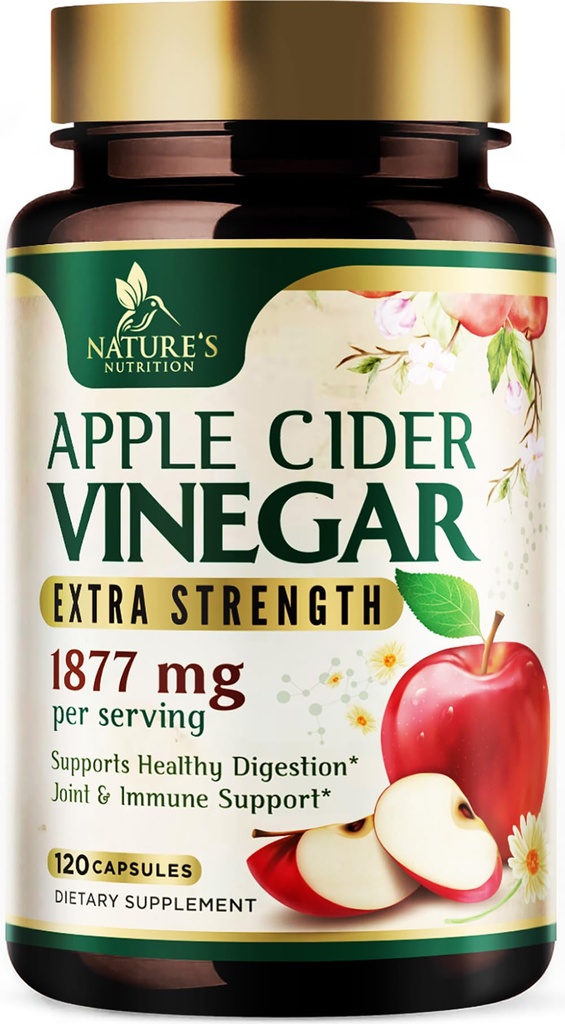 Apple Cider Vinegar Capsules 1877mg - Extra sterkte Detox & Cleanse met vitamine D & Zink - Premium ACV Pillen met gezamenlijke natuurlijke spijsvertering en immuunondersteuning - Vegetarische supplement - 120 capsules