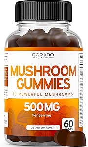 Mushroom Gummies 10 in 1 Blend (60 Gummies with Lions Mane, Cordyceps, Reishi & meer functionele paddo's) Focus & Brain Gummy Mushroom Supplement - Vegan Safe & Third Party Tested - USA Made