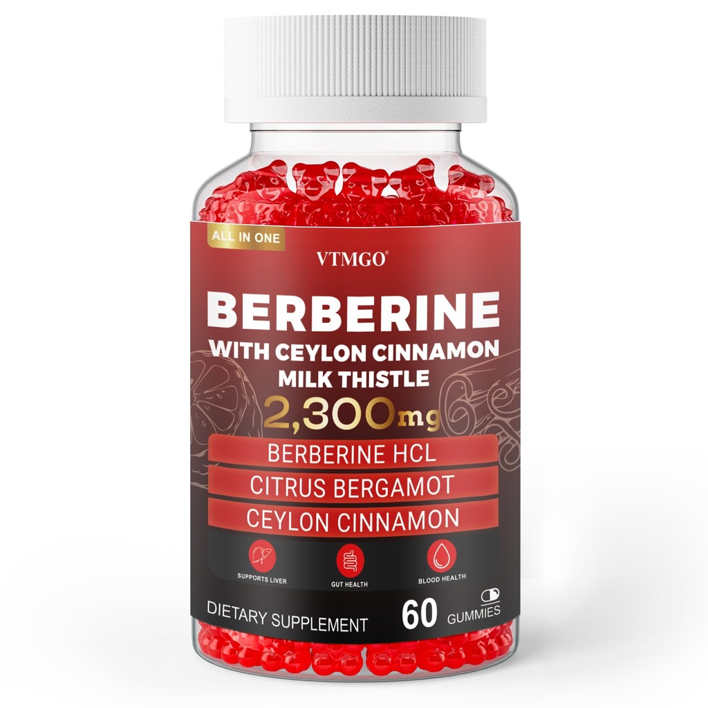 Berberine Gummies with Ceylon Cinnamon & Milk Thistle | 2,300mg Berberine HCl + Citrus Bergamot + Ceylon Cinnamon | Gut, Liver & Daily Wellness | 60 Gummies