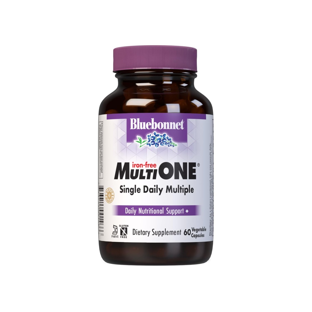 Bluebonnet Voeding Multi One (ijzervrij) Plantaardige Capsules voor volledige Spectrum Multiple, B Vitaminen, Algemene Gezondheid, Glutenvrij, melkvrij, koosjer, 60 Plantaardige Capsules, 2 maanden Levering