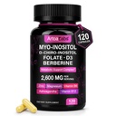 Myo-Inositol & D-Chiro Inositol Supplement for Women with Folate & Vitamin D3, Support Hormonal Balance, Ovarian & Menstrual Wellness, 120 Count