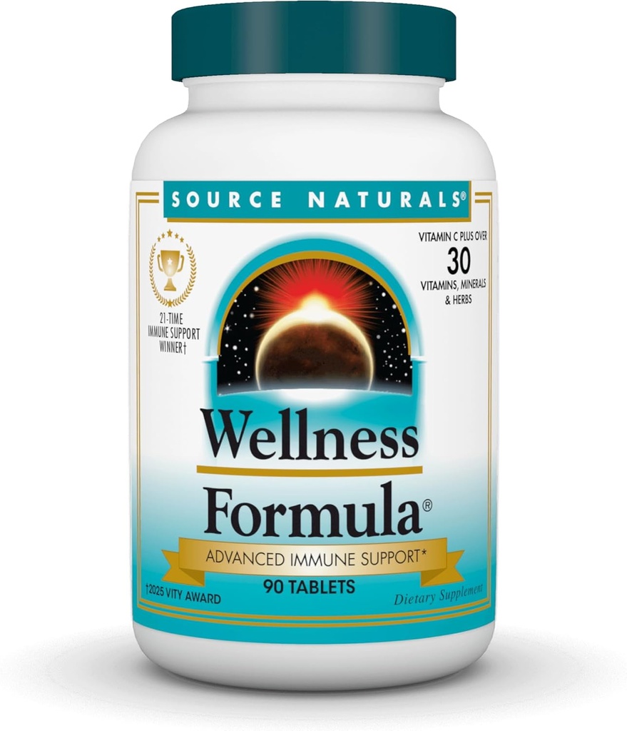 Bron Naturals Wellness Formula Bio-uitgelijnde vitamines & Herbal Defense - Immuun systeem ondersteuning Supplement & Immunity Booster* - 90 tabletten