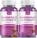 Magnesium Glycinate Gummies 400 mg, Hoge Absorptie Magnesium Glycinate Supplement met Kalium, Calcium, Vitamine D, B6 & CoQ10 voor Nacht, Spierondersteuning Cranberry Flavor 60 Tellen (2 Packs)