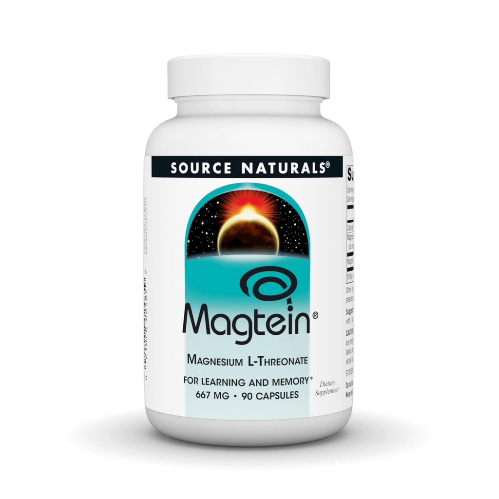 Bron Naturals Magtein Magnesium L-Threonate 667mg ondersteunt Focus, Mood, Gezond Geheugen, Cognitieve Functie, Slaap* - 90 Capsules