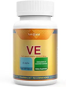 1e Hulp Vitamine-E 180-mg DL-Alfa Tocotrienolen-Capsules - 100Softgels Hart en Immuun Ondersteuning Dieet Softgels voor Vrouwen Antioxidant Ondersteuning