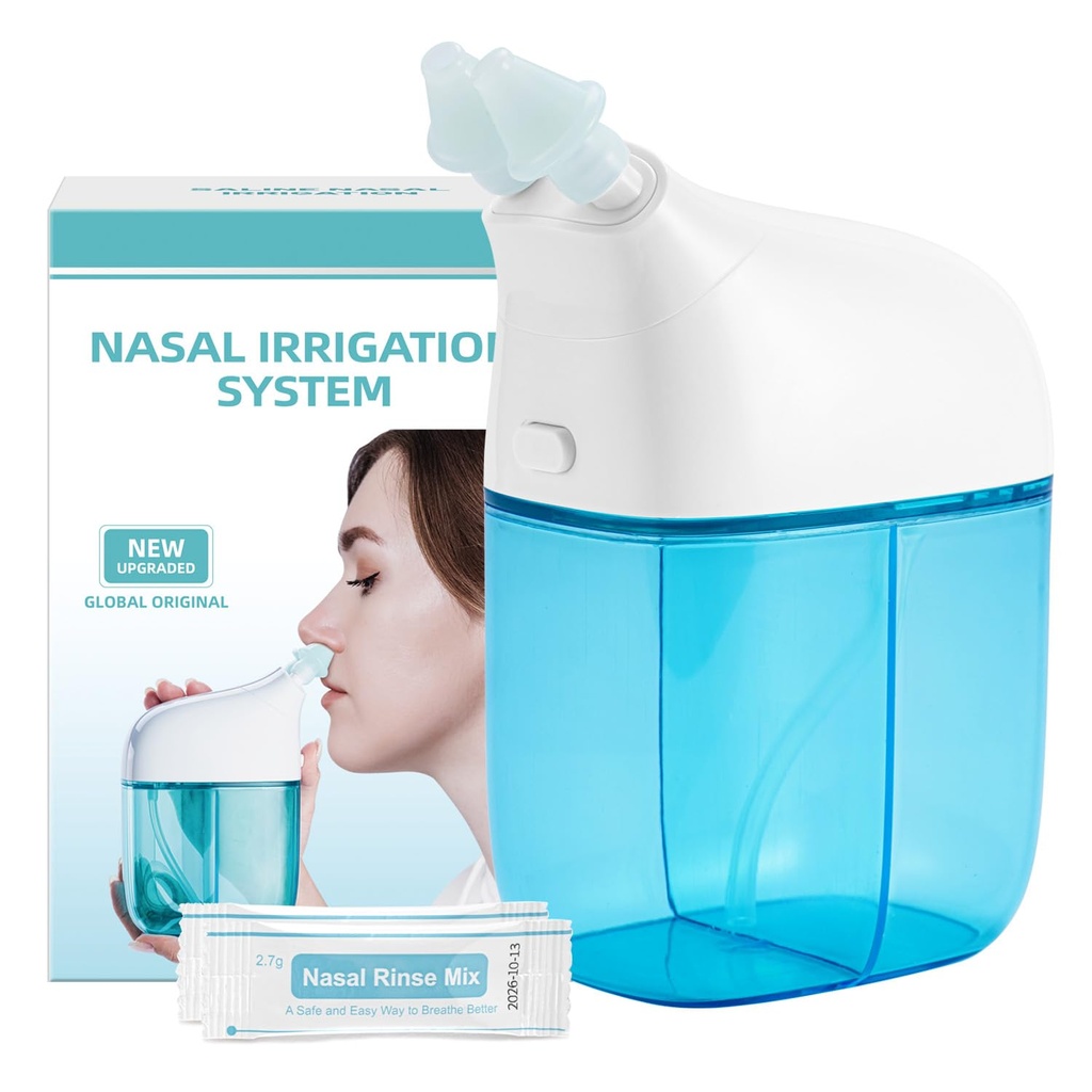 Neus Irrigatiesysteem met 30 Saline Packets, Sinus Rinse Machine, Neus Sinus Cleaner Machine met Water Tank en Afval Verzameling Tank - Blauw