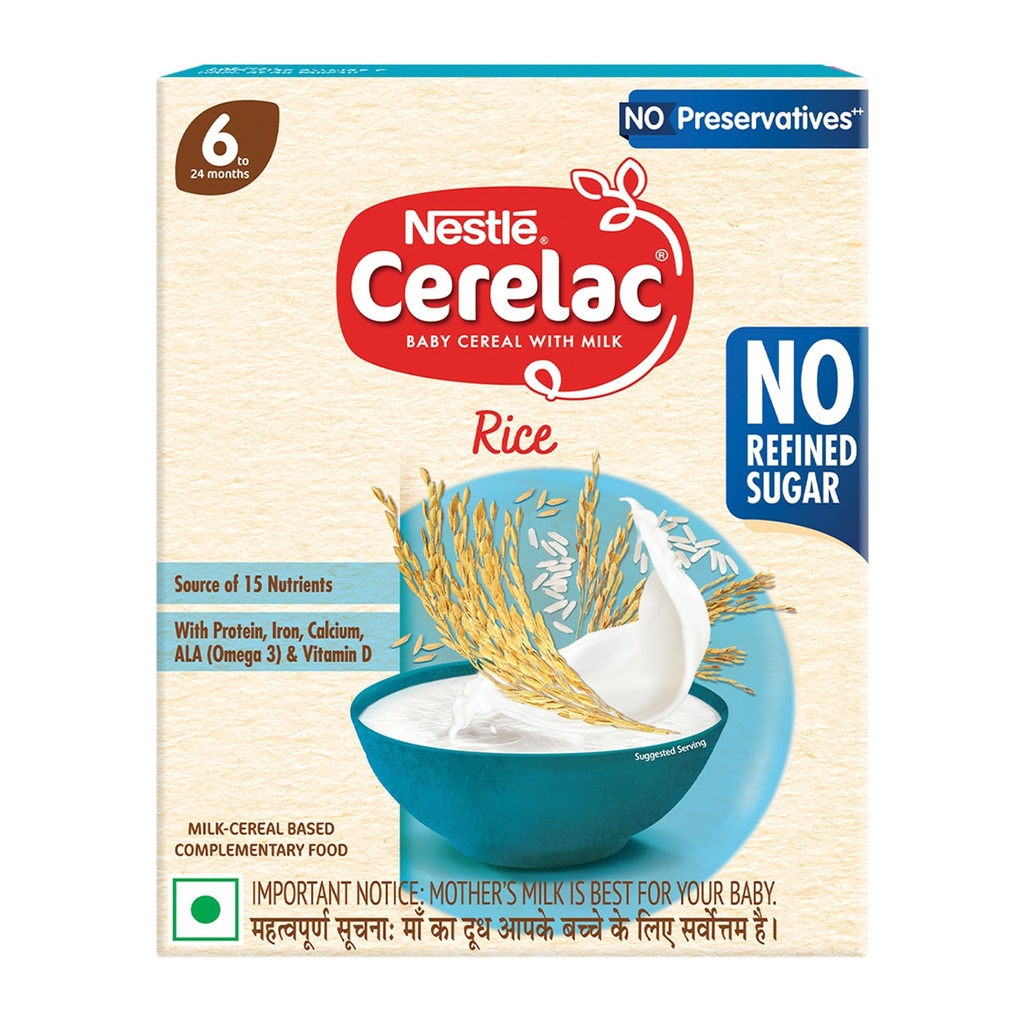 Nestlé CERELAC Baby Cereal Rice, No Refined Sugar STG-1, 300g