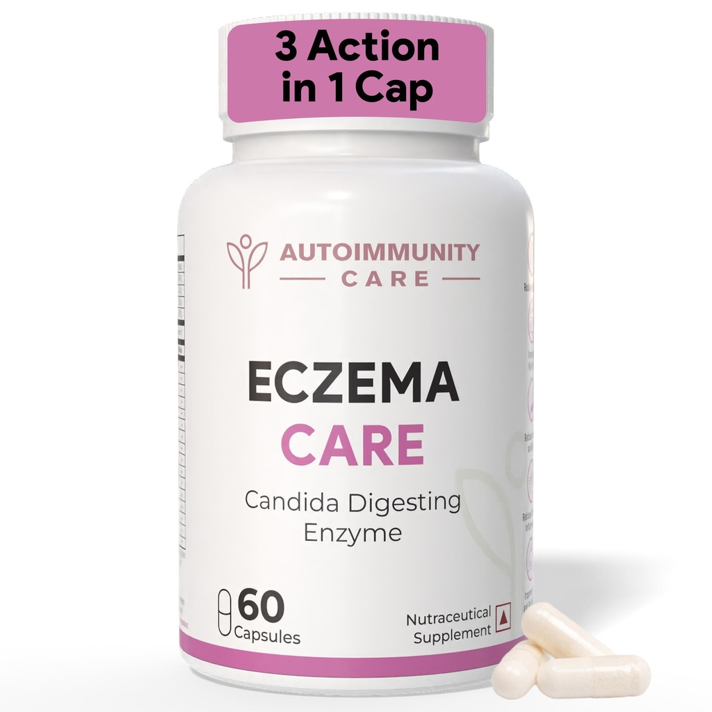 Autoimmunity Care Eczema Care – Digestive Enzyme, Systemic Cleanse with S. Boulardii Probiotic | Digestive Enzymes + Betaine HCL | Supports Eczema Relief, Acne, Skin Allergies & Immune Balance | 60 Caps (60 doses)