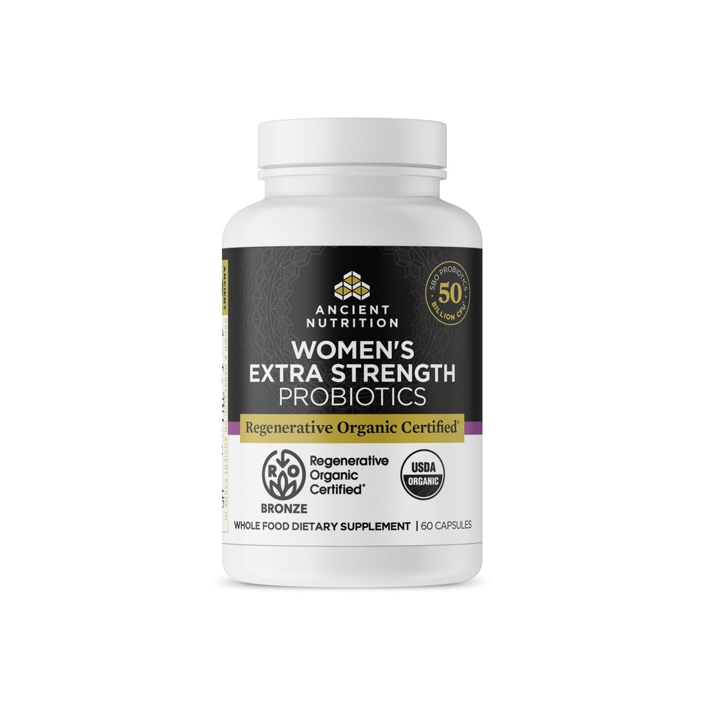 Ancient Nutrition Regenerative Organic Certified Probiotics for Women, Probiotics Womens Extra Strength, Healthy Digestion and Immuun System Function Support, 25 Miljard CFUs* Per Serving, 60 Tellen