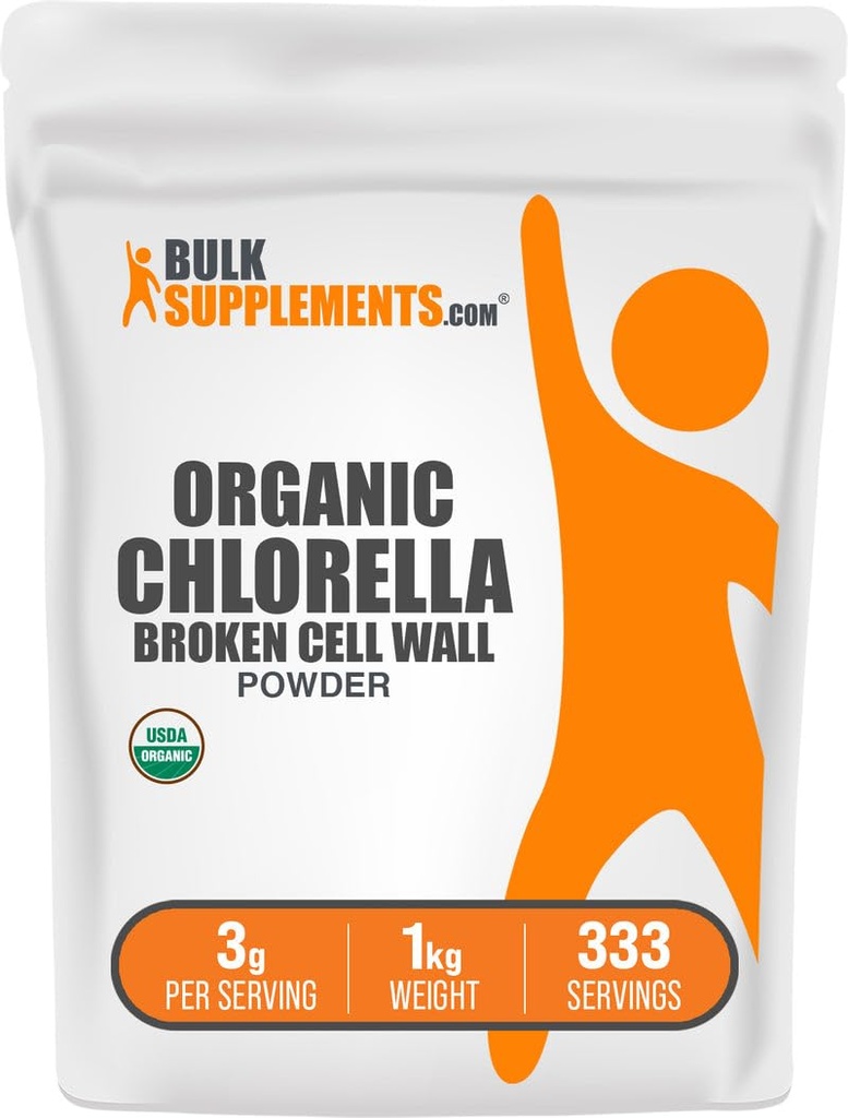 BulkSupplements.com Biologische Chlorella Poeder - Gebroken Cell Wall, Green Superfood Powder, Chlorella Supplement - Glutenvrij, 3g per portie, 1kg (2,2 lbs) (verpakking van 1)