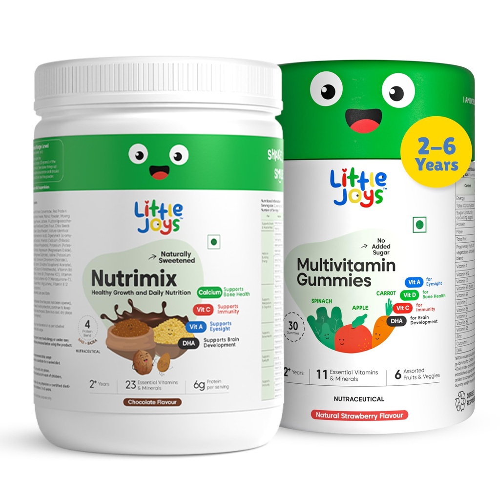 Little Joys Immunity Booster Kit For Kids 2-6 years | Nutrimix Nutrition Powder (350gm) & Multivitamin Gummies (30 Day Pack) | Improves Immunity, Gut Health, & Strength | 100% Vegetarian