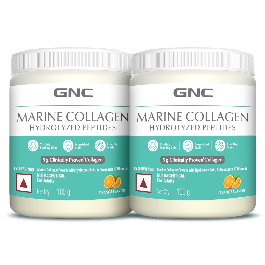 GNC Marine Collagen|100 Gm|Type 1 & Type 3 Collagen|Hydrolyzed Peptides |Hyaluronic Acid|Biotin |Vitamin C &E |Grape Seed Extract |Rosemary Extract |For Radiant & Youthful Skin,2 count,12 servings