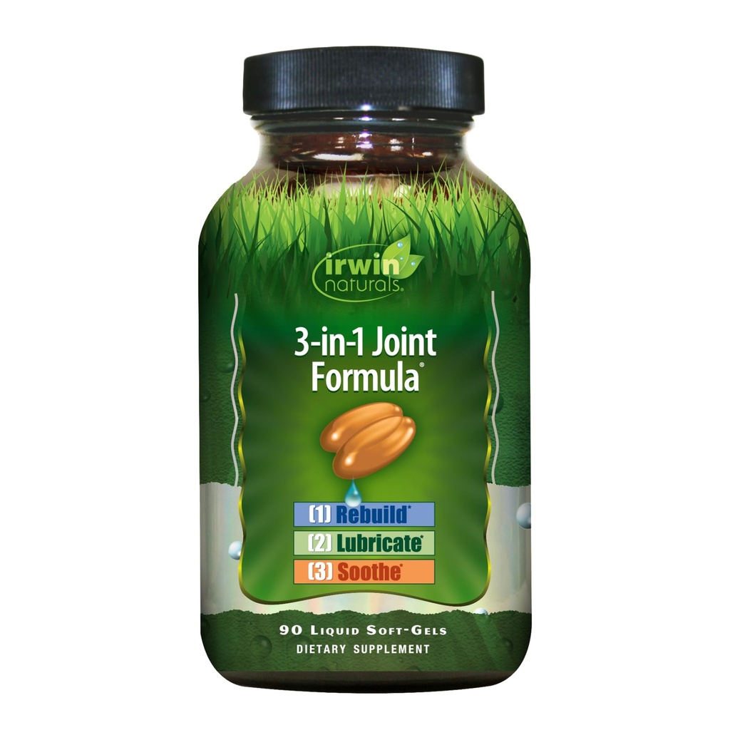 Irwin Naturals 3-in-1 Joint Formula - Krachtige Joint Support Supplement met Glucosamine, Chondroitin, Turmeric & Boswellia - 90 Liquid Softgels