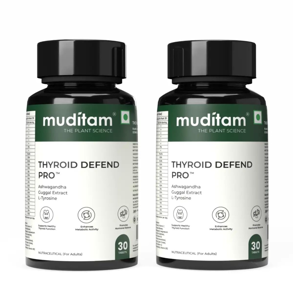 Muditam Ayurveda Thyroid Defend Pro – 60 Tablets (Pack of 2) | Supports Thyroid Balance, Metabolism & Energy | With Ashwagandha, Iodine & Selenium