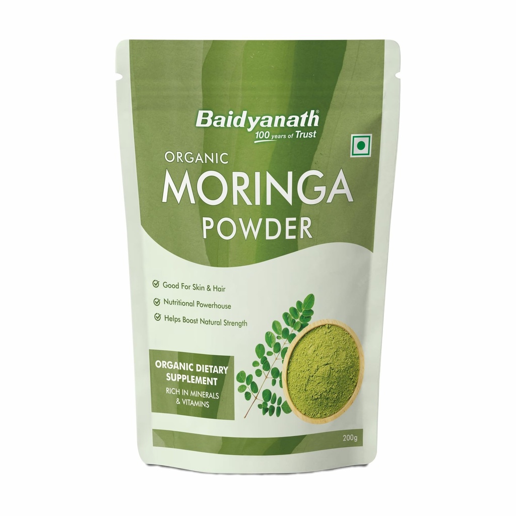 Baidyanath Ayurved Certified Organic Moringa Powder 200 gm | Pure Moringa (Drum Stick) Powder | Green Superfood for Energy, Immunity & Daily Wellness | Plant-Based Herbal Nutrition Supplement