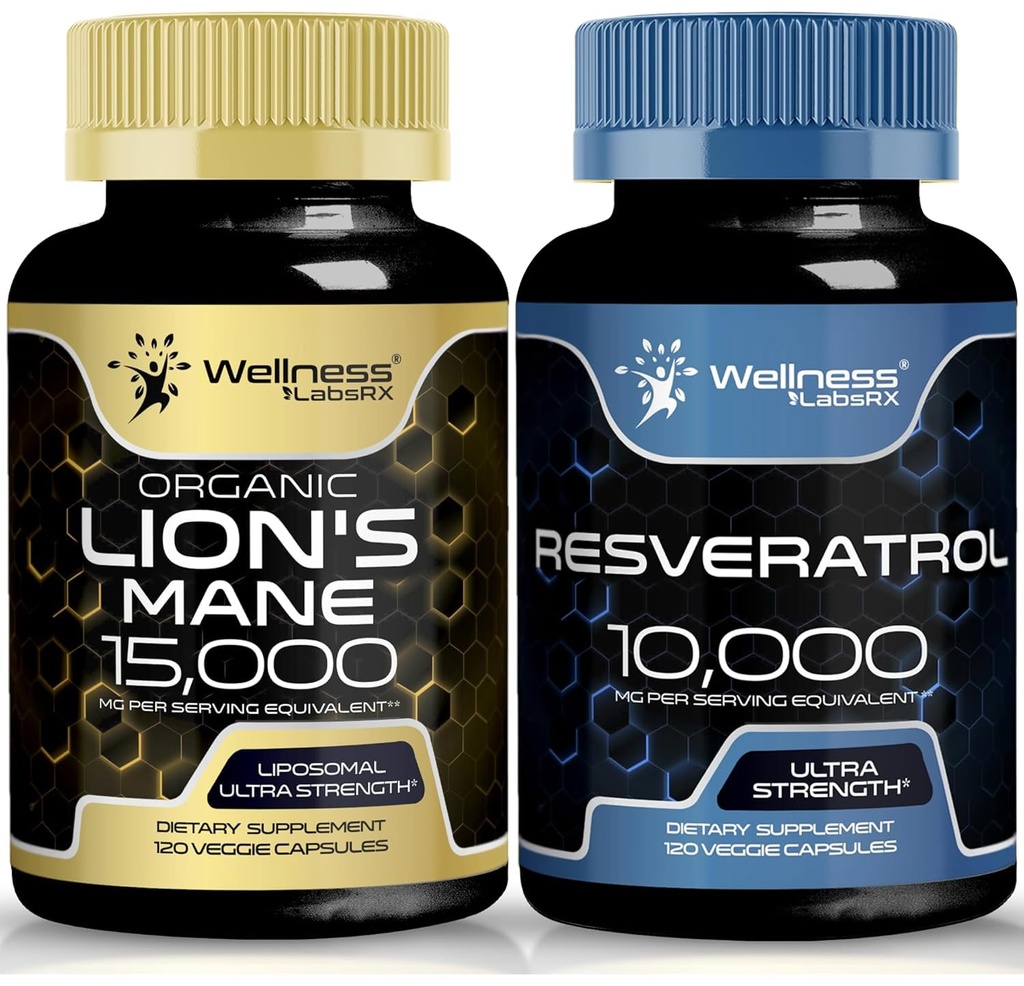 WELNESS LABSRX Resveratrol Capsules 10000 - Lions Mane Supplement Capsules