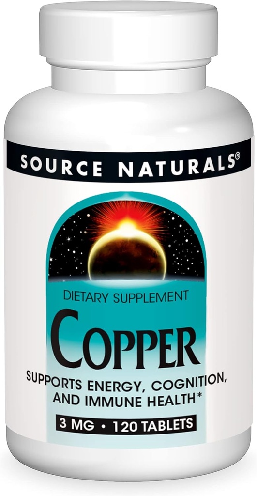 Bron Naurals Koper, Ondersteunt Energie, cognitie en Immune Health*, 3 mg - 120 tabletten