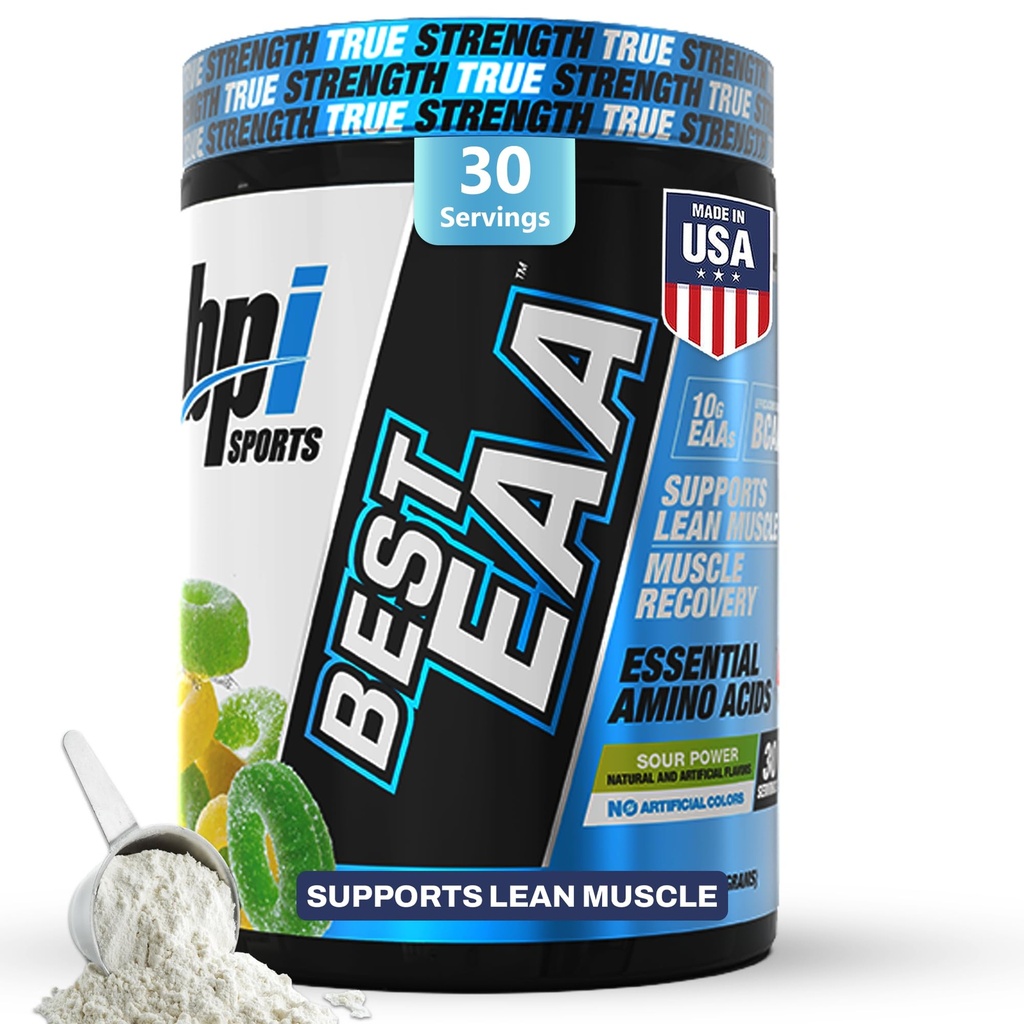 BPI Sports Essential Amino Acids EAA Powder - Pre, Intra & Post Workout Drink - BCAA Powder for Men & Women, EAA + BCAA + Hydration. Geavanceerde Formule met 10 g EAA. (Zure macht)