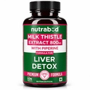 Nutrabud Milk Thistle Tablets With 800mg of 80% Silymarin - 60 Tablets - Liver Detox Supplement For Men And Women For Healthy Liver (60 Count (Pack of 1), Unflavoured)