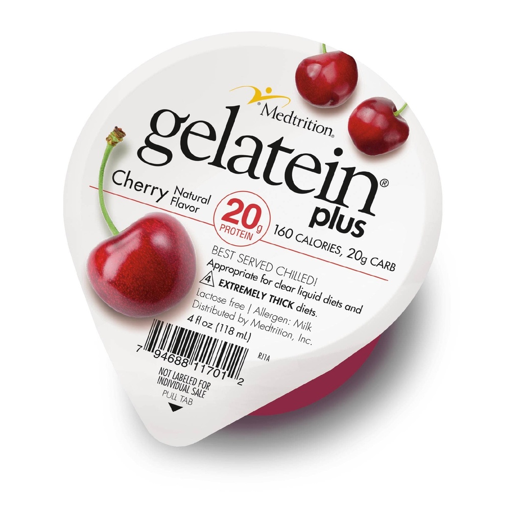 Gelateïne Plus Cherry: 20 gram eiwit. Ideaal voor heldere vloeibare diëten, slikproblemen, dialyse en oncologie. Geweldige pre of post-workout snack. (12 verpakkingen)
