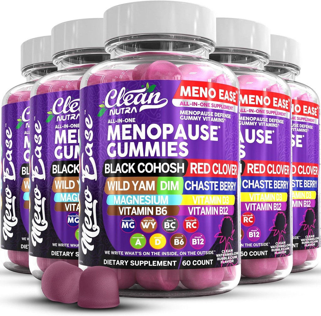 Menopauze supplement voor vrouwen Gummies met zwarte cohosh, Wild Yam Magnesium, Rode klaver voor Menopauze Relief Hormone Balance Night Sweats Mood Plus Bergamot, Vitamine D3, Vitamine B12, Vitamine B6 Clean