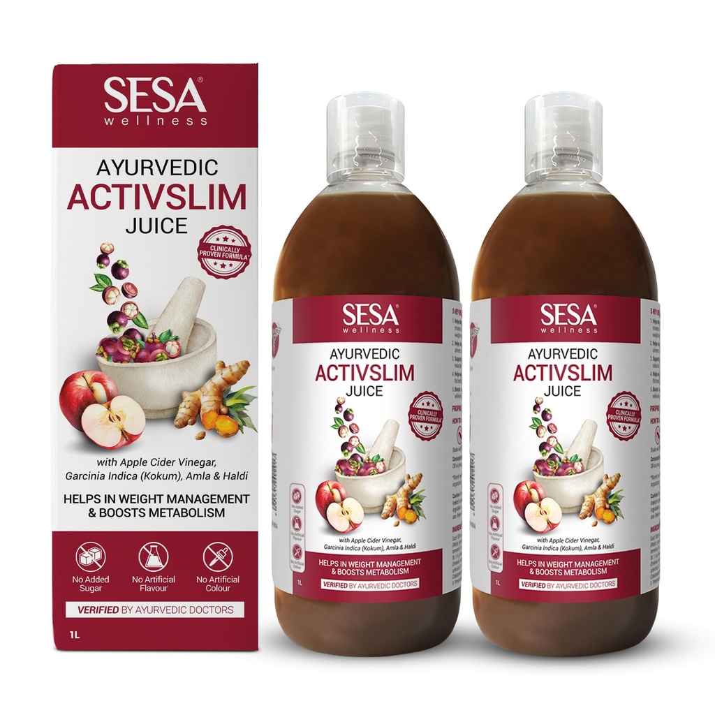 SESA Ayurvedic Activslim Juice | Helps in Weight Management | Made with Apple Cider Vinegar | Healthy Diet Drink | No added Sugar, Colour or Flavour (Pack of 2)