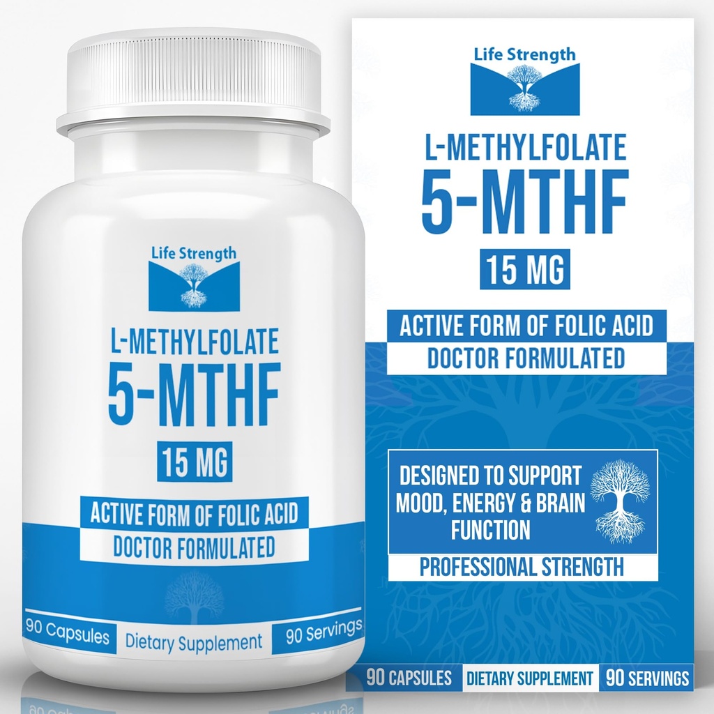 L-methylfolaat 15 MG, geoptimaliseerde & hoog-bioactieve methylfolaat, 5-MTHF-supplement voor Mood- en Immuunondersteuning, natuurlijk voedingssupplement voor energie, niet-GMO & Glutenvrij, 90 capsules