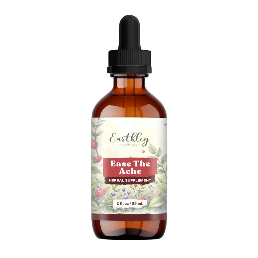 Earthley Wellness Ease The Ache, Natural Hormone Ondersteuning voor Krampen, Bloating, Mood Swings, en Postpartum Ongemak, Kramp Bark, Red Raspberry Leaf, Moederwort, Nettle (1oz)