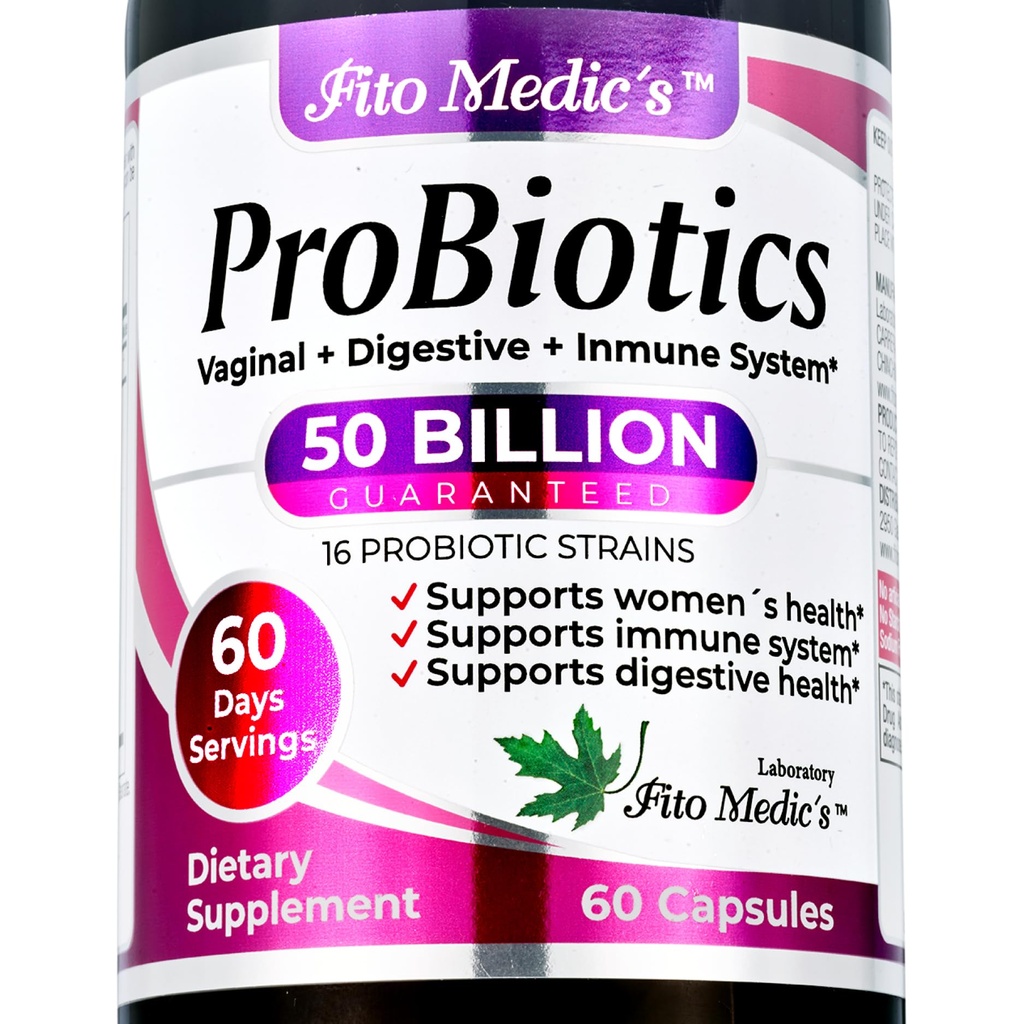 FITO MEDIC'S Lab - Probiotica voor vrouwen - 50 miljard CFU probiotica- 60 dagen Serveert s -probiotica voor spijsverteringsgezondheid- 16 - probiotica - Blend. Bevordert Digestief Evenwicht.