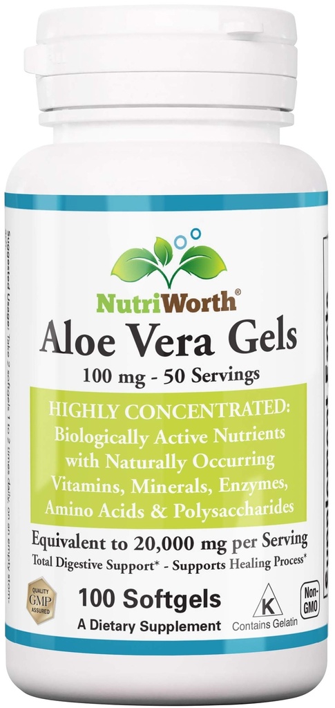 Aloe Vera Supplement (100 Softgels) 20.000mg Pure Gel Equivalency