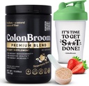 ColonBroom Premium Psyllium Husk Powder (Strawberry, 60 porties) + Shaker Bottle for Colon Broom Fiber Powder Drink Bundle - Colon Cleanse for Bloating Relief & Gut Health - Fiber Powder Supplement