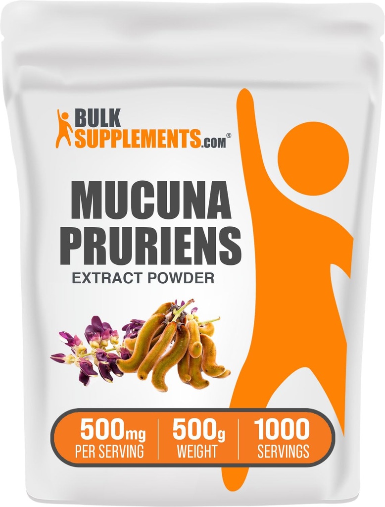 BulkSupplements.com Mucuna Pruriens Extract Powder - Mucuna Pruriens Supplements, Herbal Supplement - Vegan & Gluten Free, 500mg per Serving, 500g (1.1 lbs) (Pack of 1)