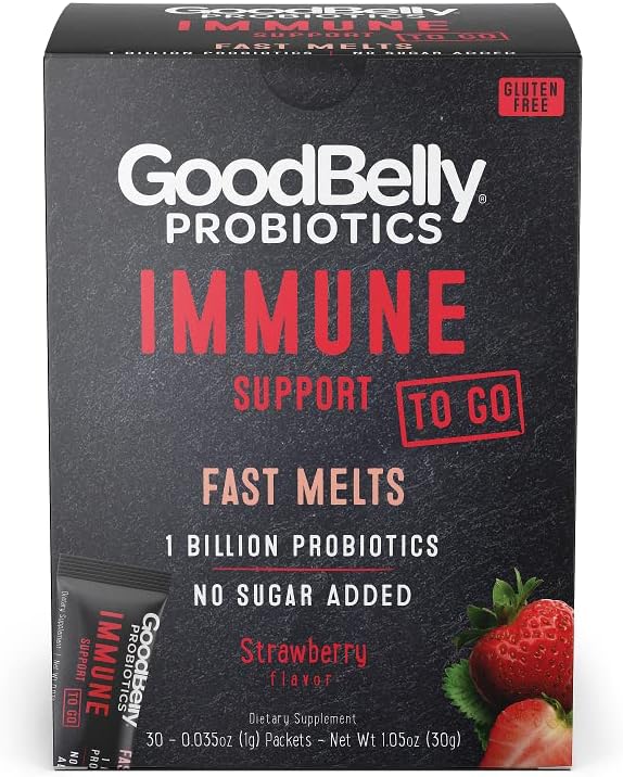 GoodBelly® Fast Melts – Immune Support - Vegan Probiotic Powder for Immune Support - 1 Billion Live & Active Cultures - Strawberry Flavor (30 On-The-Go Packets)