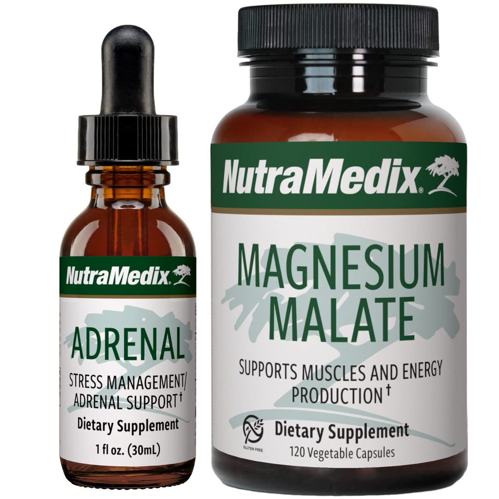 NutraMedix Energy Support Bundle - Inclusief Adrenal Energy Support Liquid Drops en Magnesium Malate Capsules voor energie en atletische ondersteuning - Geen cafeïne - 2-Piece supplement set