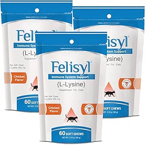 L-Lysine Zachte Kauwen voor katten (60 Zachte Kauwen) Ondersteunt Immune, Respiratory, en Eye Health. Gemakkelijk niezen, Runny Neus en Watery Eyes. Lekkere zalm smaak - (3 Pack)
