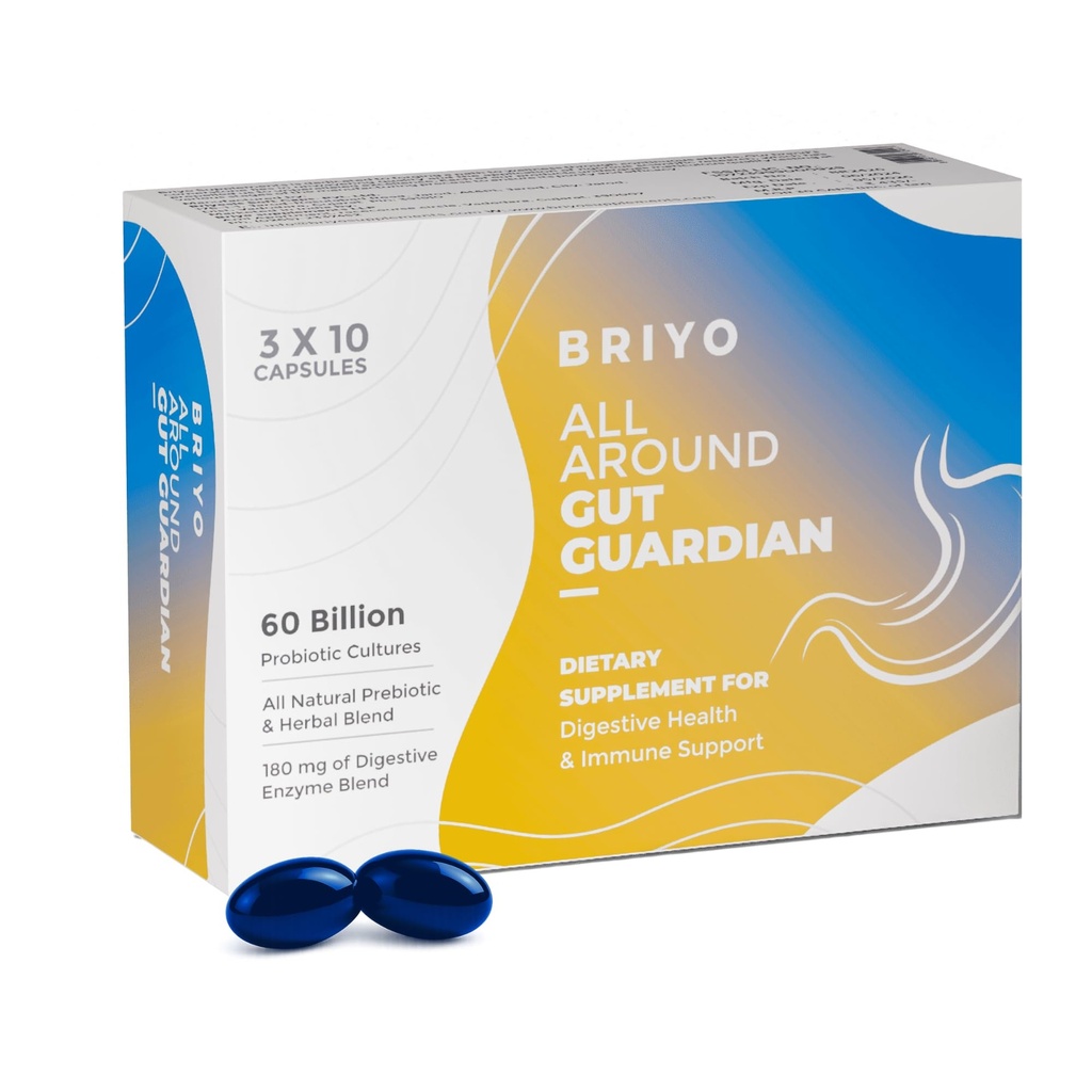Briyo Gut Health Support – 60 Billion CFU Probiotics with Prebiotics, Digestive Enzymes & Herbs |Gut Guardian Formula to Boost Good Gut Bacteria, Support Digestion & Immunity, and Relieves Bloating