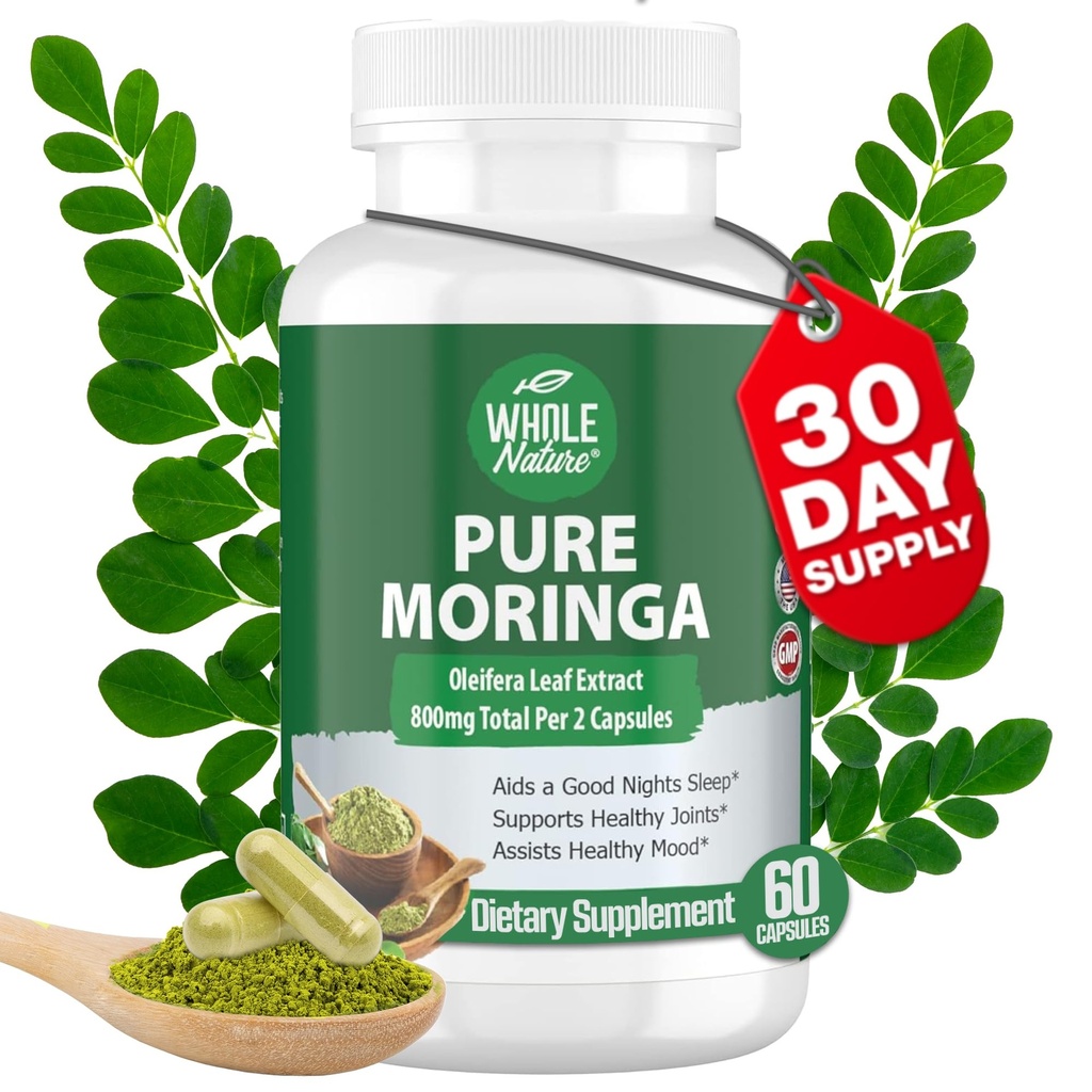 Moringa Capsules, 800mg Biologische Moringa Oleifera Bladeren Poeder Superfood Groenen Pure Moringa Pillen is een Veganistische, niet GMO Energieverhoging en Houd Gezond Supplement