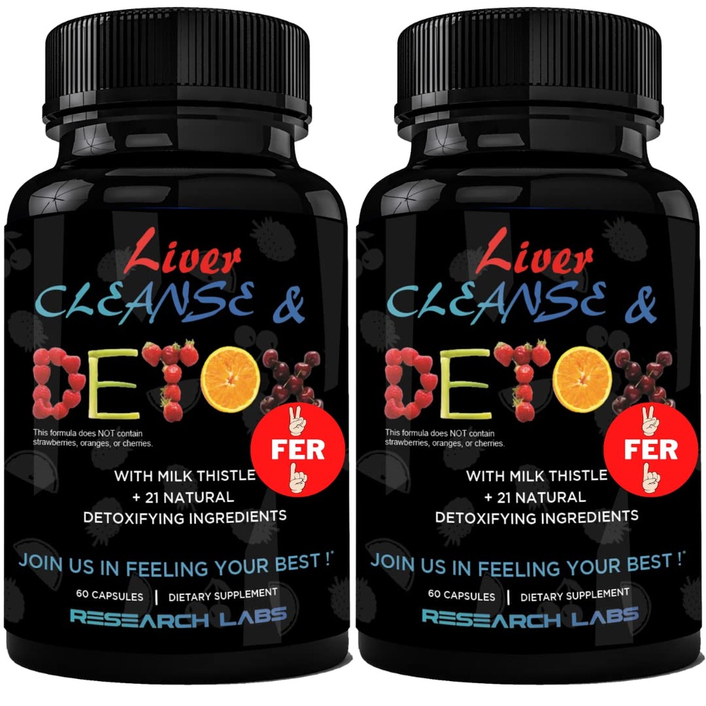 Onderzoek Labs 2 Pack Doctor Aanbevolen Premium Lever Detox Reiniging en ondersteuning met melk distel, bietenwortel, paardenbloem. 23 Krachtige kruiden voor krachtige ontgifting