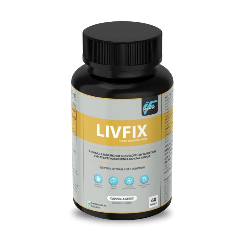 LivFix by Innerfix| Support Optimal Liver Function | 60 Tablets | 1000 mg Per Serving | For Men & Women | Supports Metabolism | Natural Detox | Supports Immune Function | Improves Skin Health