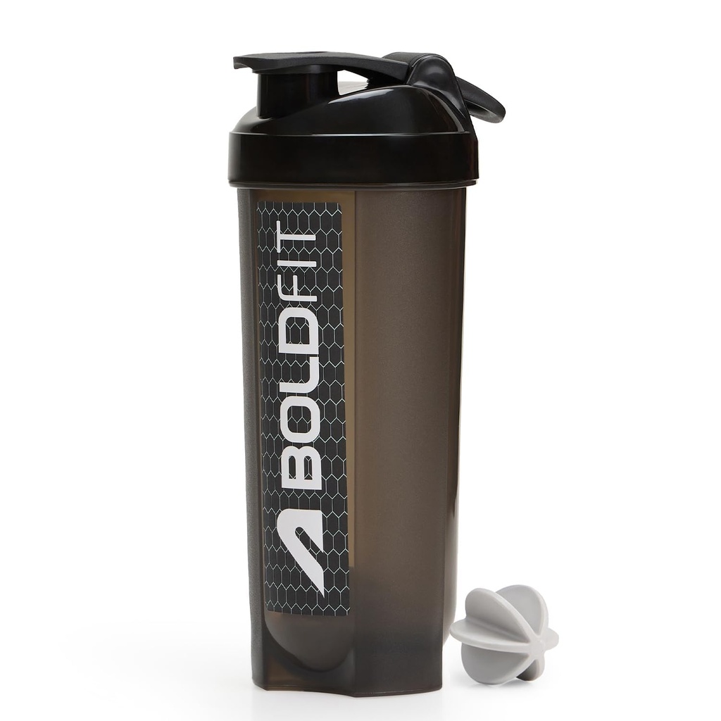 Boldfit Gym Typhoon Shaker Bottle 100% Leakproof Guarantee Sipper Bottle Ideal For Proteins, Pre-Workout And BCAAS, BPA Free Material - Classic Black 700ml