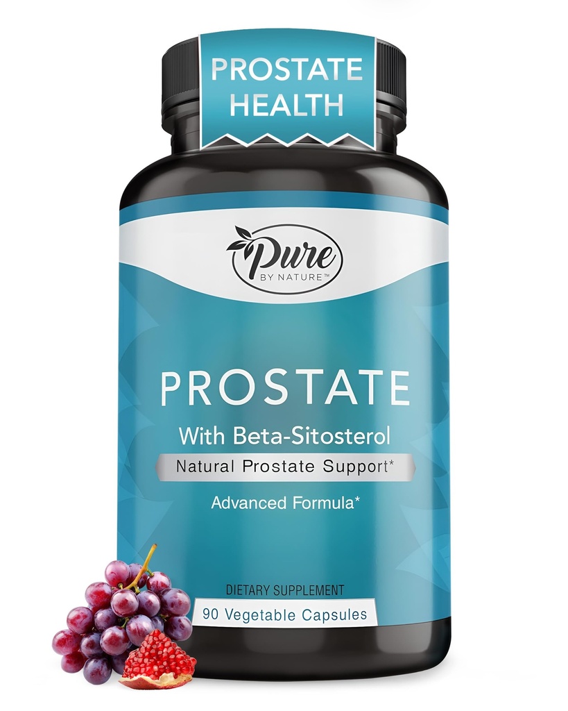 Pure by Nature Prostate Supplement voor mannen, Beta Sitosterol Prostate Health Supplement met zink voor urinetrek ondersteuning, gemakkelijk frequent urineren en verbeterde slaap, Glutenvrije, niet-GMO 90 capsules